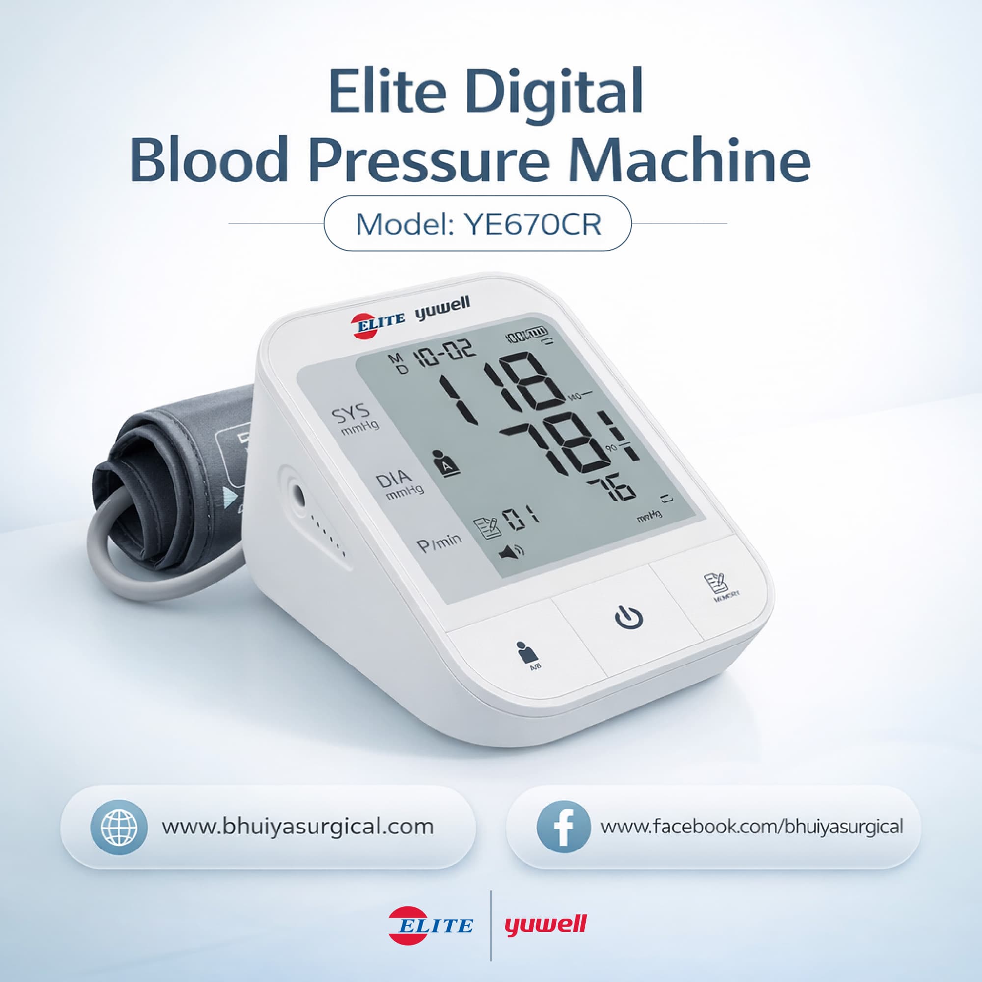 ELITE DIGITAL BLOOD PRESSURE MACHINE YE670CR